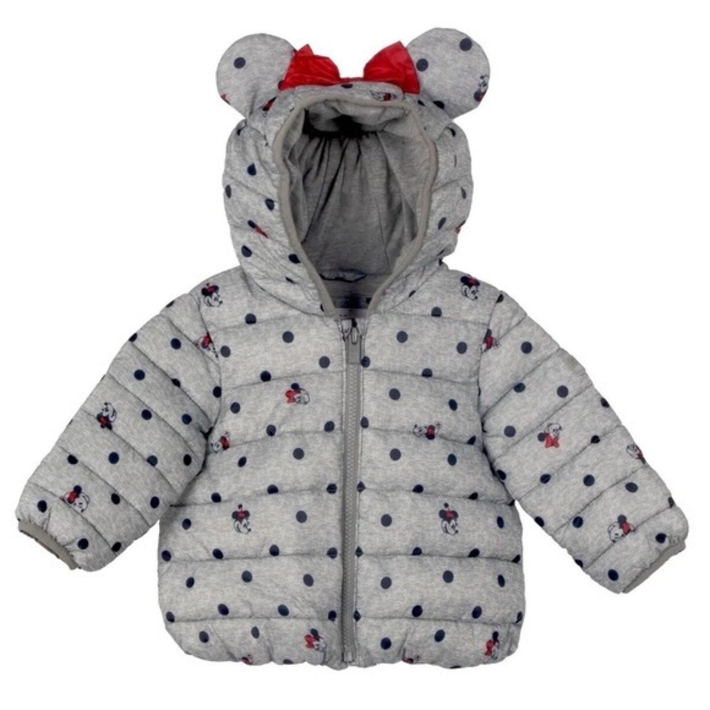 Gray Polka Dot Hooded Jacket with Red Bow